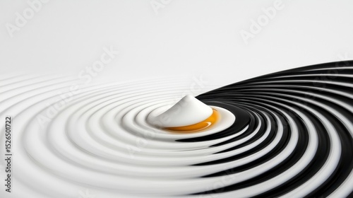 Abstract Swirling Black and White Liquid with Golden Accent