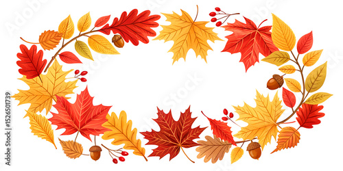 Autumn leaves frame with maple, oak, birch leaves in elegant circular border