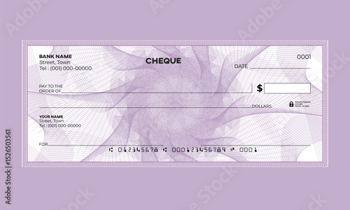 guilloche pattern, Business Bank Check, Vector format