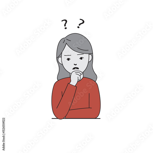 Confused Woman Thinking Illustration – Problem Solving and Decision Concept
