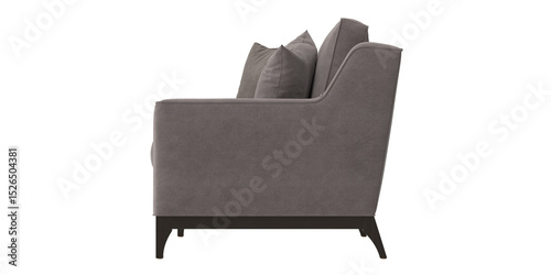 grey fabric sofa side view isolated.