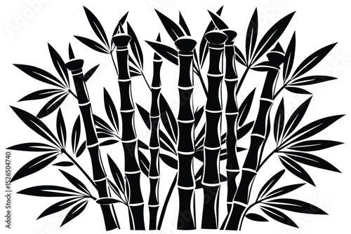Elegant Bamboo Illustration Black and White Silhouette of Lush Bamboo Forest
