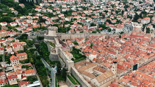 Aerial view of Dubrovnik Old Town fortress, Croatia. Historic centre of Croatia, major tourist attraction in Europe in summer.
