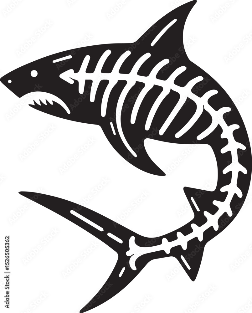 Fototapeta premium Skeleton Shark Illustration A Monochrome Vector Graphic Design