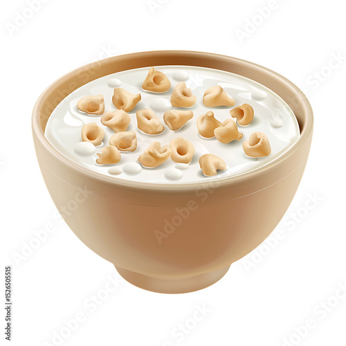Creamy milk bath envelops crunchy golden cereal pieces, isolated on transparent background