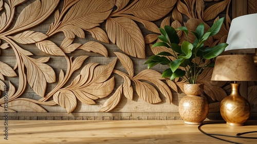 Contemporary Tropical Wood Panel, Organic Shapes, Close-up