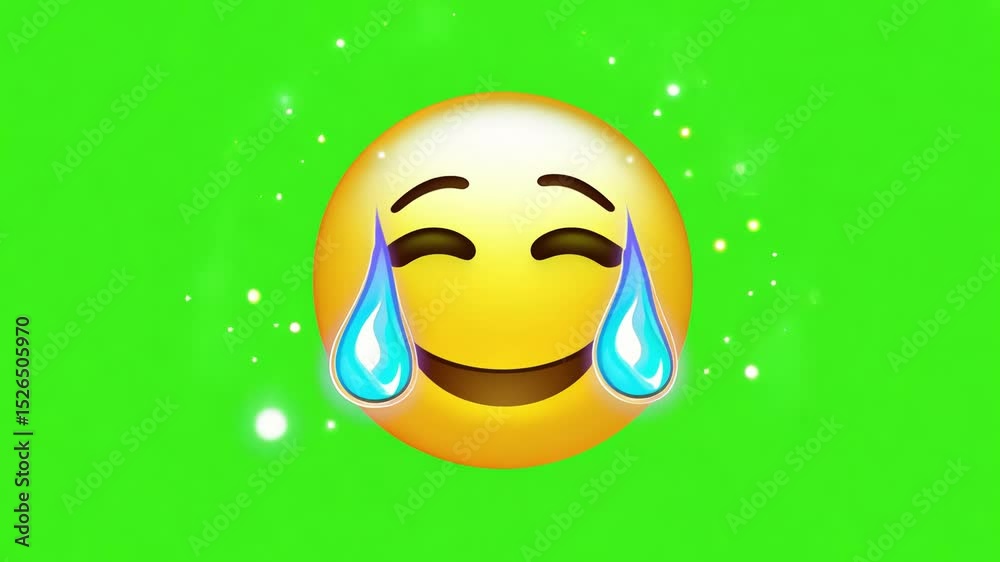 Animated emoji crying with laughter on green screen