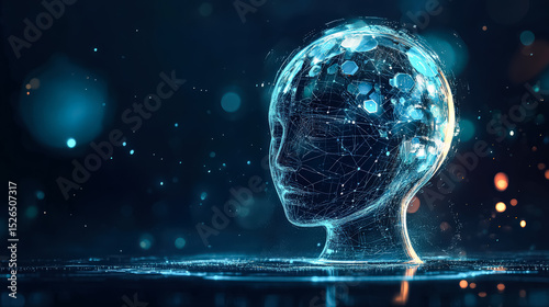 Head is floating in a body of water with a blue background