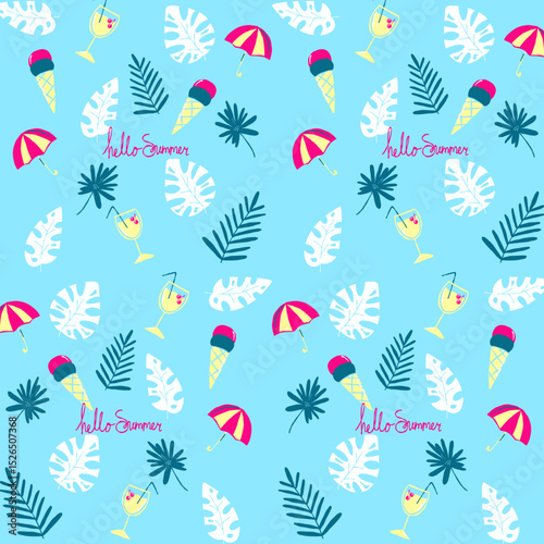 Blue Pink Summer Beach Fresh Pattern Retro Template Illustration Vector