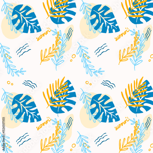 White Blue Summer Leaf Ocean Pattern Illustration Vector