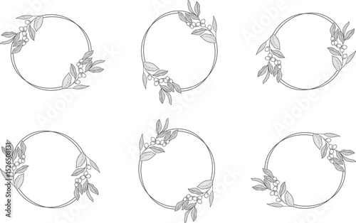 black laurels frames branches. Vintage laurel wreaths collection. Hand drawn vector laurel leaves decorative elements. 