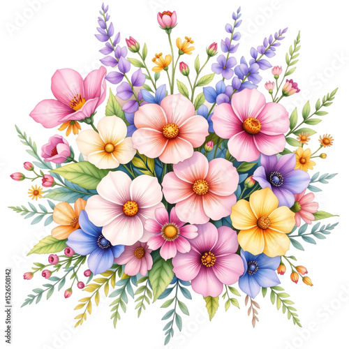 Vibrant floral arrangement botanical garden illustration bright colors aerial view nature's beauty