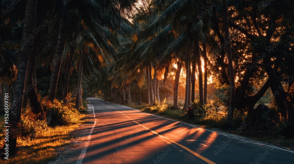Fototapeta premium Sunset Road Through Tropical Trees
