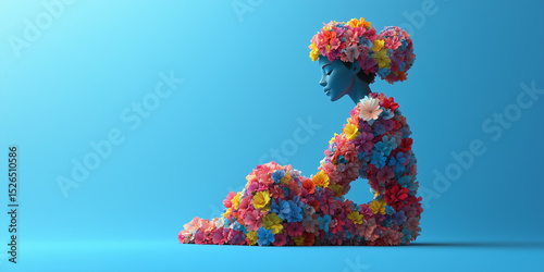 Surreal Minimalist Floral Meditation Concept on Blue Background with Ample Copy Space for Calm and Creative Design Themes