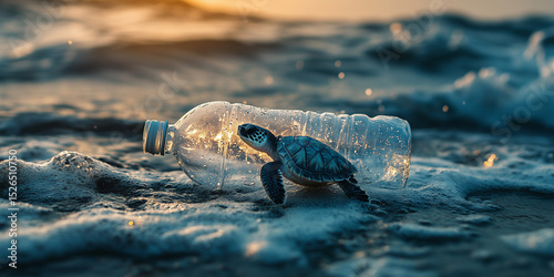 Heartbreaking Image of a Sea Turtle Trapped in a Plastic Bottle Underwater, Highlighting the Devastating Impact of Ocean Pollution on Marine Life