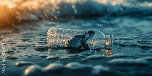 Heartbreaking Image of a Sea Turtle Trapped in a Plastic Bottle Underwater, Highlighting the Devastating Impact of Ocean Pollution on Marine Life