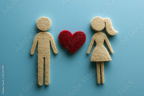 Felt Couple Holding a Heart Symbolizing Love, Emotional Support, and Mental Health Awareness in a Soft and Uplifting Visual
