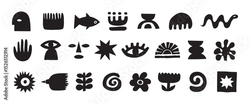 Naive organic shapes hand drawn collection. Funny basic doodle elements.Trendy shape silhouette, minimalist abstract form, vector set.