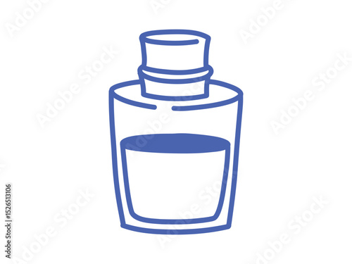 Minimal vector hand drawn illustration of a perfume or essential oil bottle. Decorative blue line art element for beauty, skincare, aromatherapy, or home decor designs. Isolated on white background.