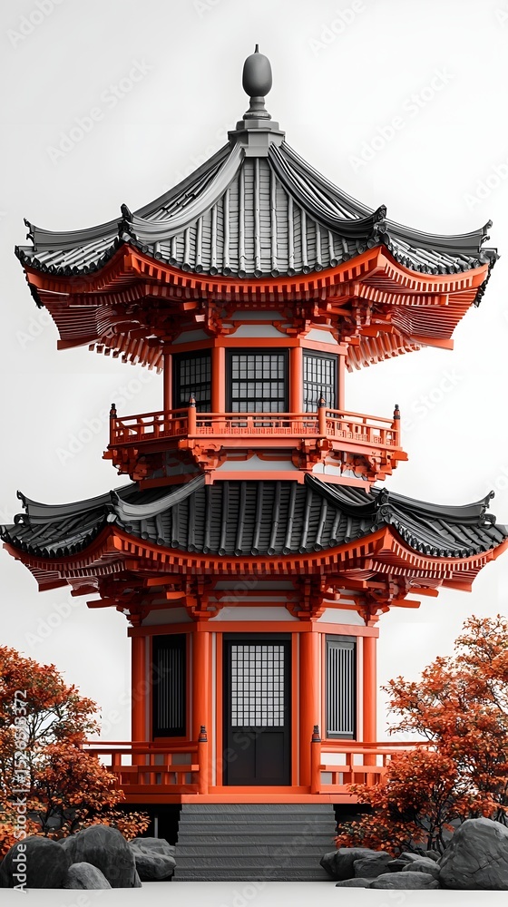 Obraz premium A traditional Japanese pagoda with ornate red and wooden architecture
