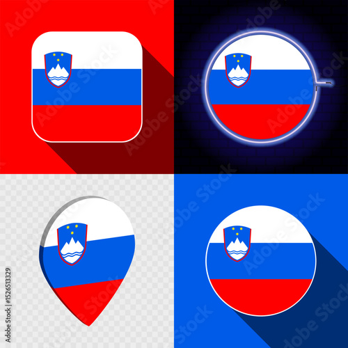 Free Download Set of modern icons with the national flag of Slovenia. - GFXLoad