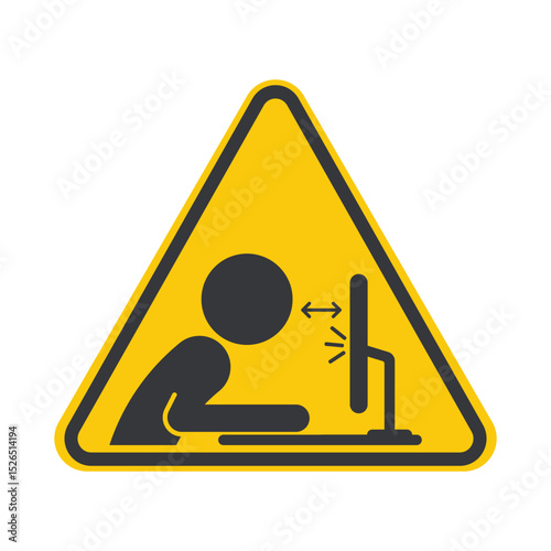 Isolated pictogram safe distance from computer screen, eye health and ergonomic safety while working on a digital device.