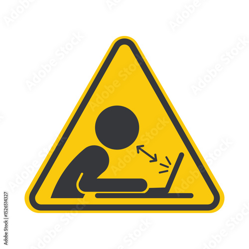 Isolated pictogram safe distance from computer screen, eye health and ergonomic safety while working on a digital device.