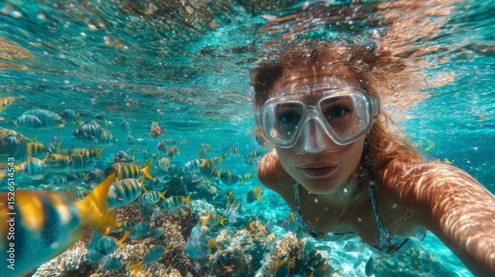 custom made wallpaper toronto digitalWoman Snorkeling Underwater with Colorful Fish