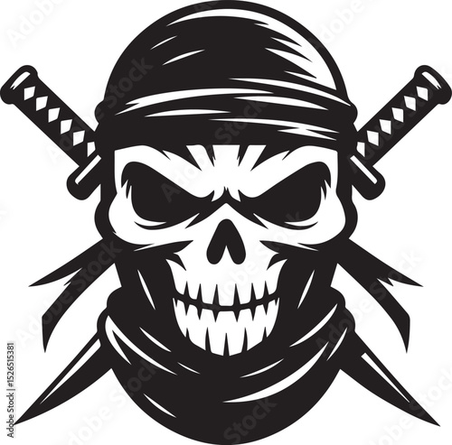 Ninja Skull with Crossed Swords A Vector Illustration