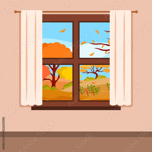 autumn view through the window vector illustration