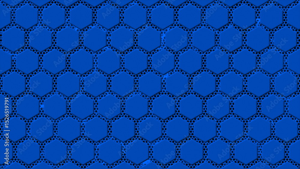 Fototapeta premium abstract hi-tech hexagonal shapes with glowing metal mesh futuristic background, Royal blue hex shapes hi-tech background