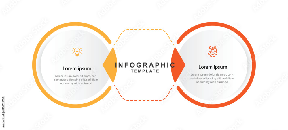 Business infographic template. 2 step circle infographic concept with icons can be used for workflow, business information, presentation data