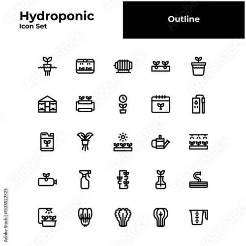 Hydroponic outline icon set, Hydroponic black line icon set.