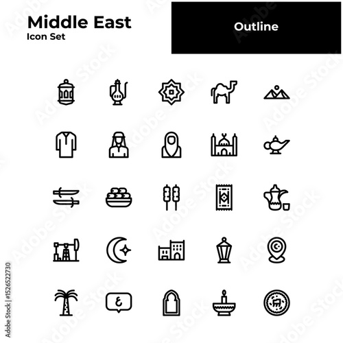 Middle East outline icon set, Arab black line icon set.