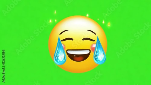 Animated emoji laughing with tears of joy on green screen