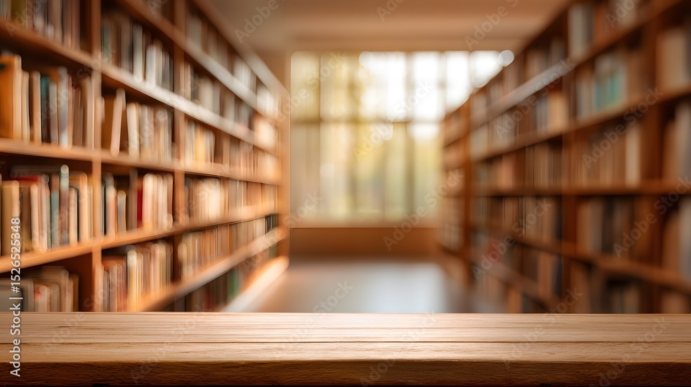 Sunlit library or reading room with bookshelves lining the walls Sunlit library or reading room with bookshelves lining the walls