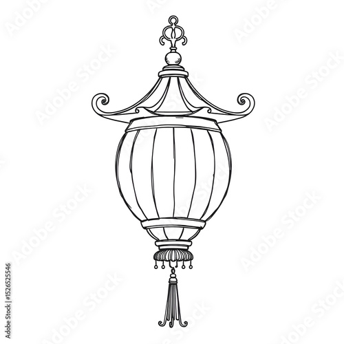 Line drawing of a Chinese lantern in the form of a frame. 