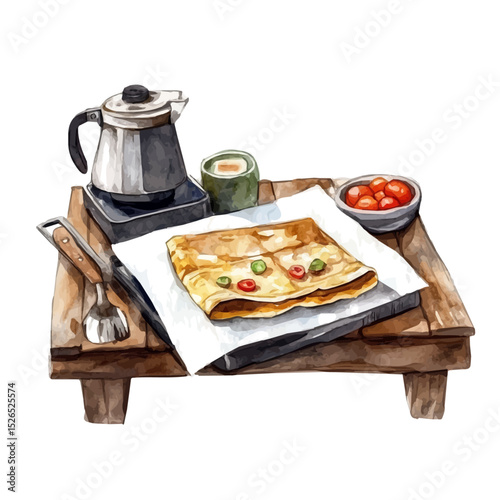 Crepe Maker, watercolor vector, high quality, isolated on a white background.