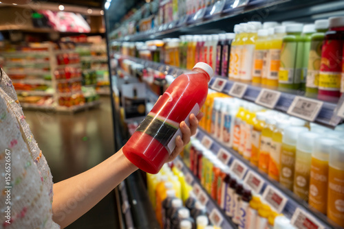Young women buying juice at supermarkets