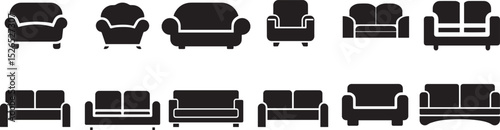 Home Interior Essential Sofa and Lounge Icons, Relaxation and Comfort Modern Seating Icon Pack.