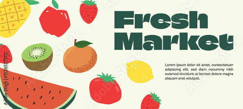 creative fun poster with fruit hand drawing illustration. colorful poster or banner for you shop or celebrate summer and farming