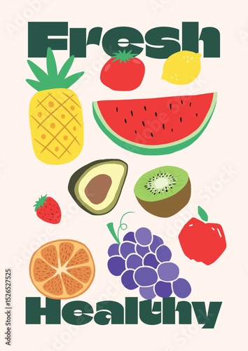 creative fun poster with fruit hand drawing illustration. colorful poster or banner for you shop or celebrate summer and farming