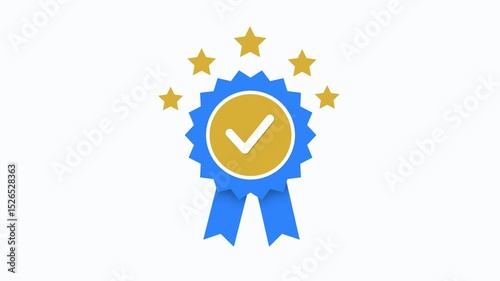Award Badge Animation with Check Mark and Stars Certification or Achievement Concept
