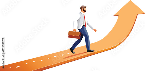 Onwards and Upwards, Path to Success, Man Walking on Arrow, Career Growth and Success