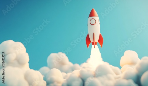 3d illustration rocket with clouds
