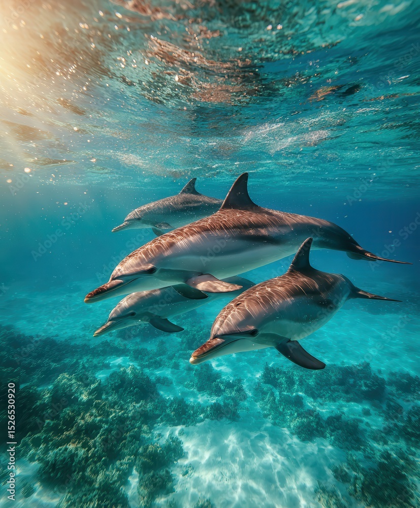 Obraz premium a small pod of dolphins underwater