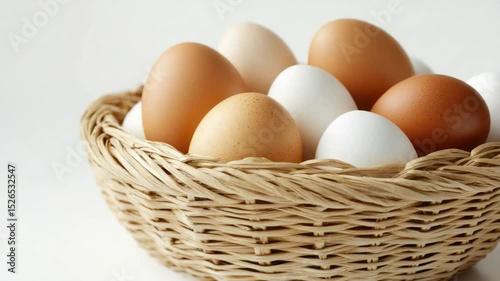 Wallpaper Mural Rustic Eggs in Basket: A close-up shot showcases a rustic basket overflowing with freshly collected eggs, highlighting the rich textures and colors of nature's bounty.  Torontodigital.ca