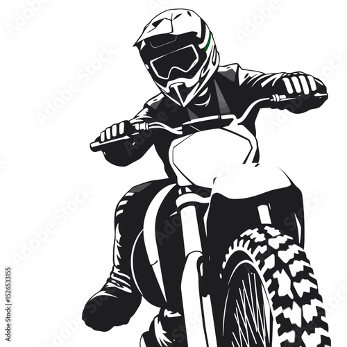 A super detailed modern flat design vector art illustration of a motocross rider viewed from a high angle