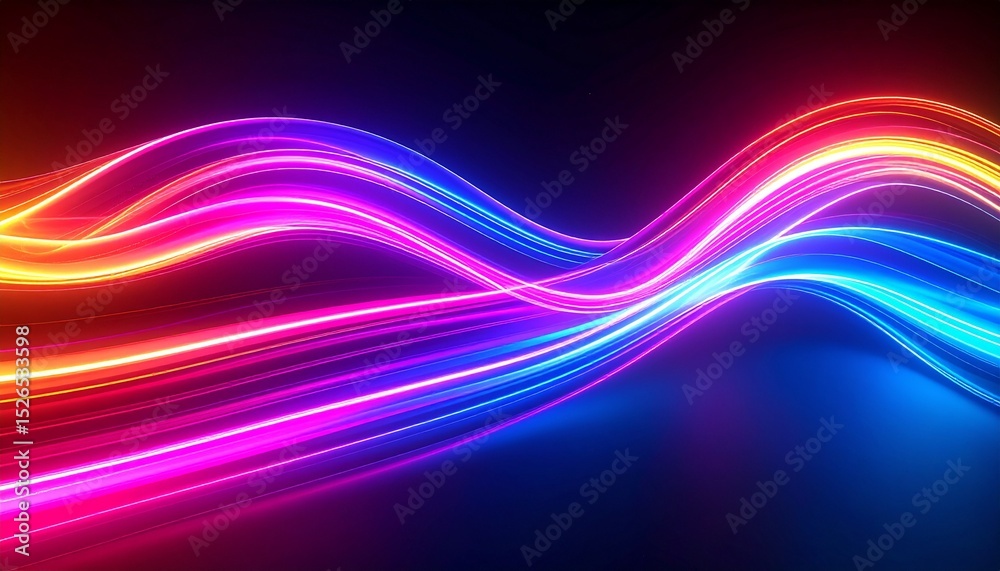 Fototapeta premium Abstract panoramic background with glowing neon lines in blue and purple