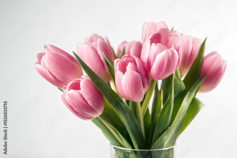 Fototapeta premium a vase filled with pink tulips on a table